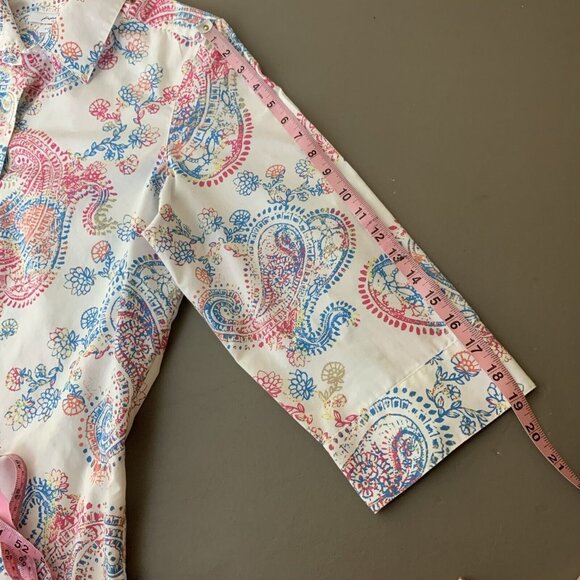 Foxcroft Womens Blouse 16 3/4 Sleeve Button Up Paisley Ivory Shirt Wrinkle Free - Picture 14 of 15